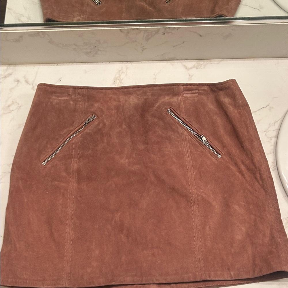 [BLANKNYC] Suede Leather Mini Skirt Rose Mauve Moto Zipper Size 31 US 12 Y2K 90s